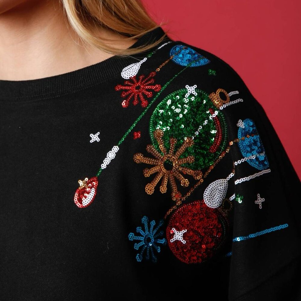 NWT Peach Love Christmas Ornament Crop Sweatshirt - Picture 4 of 5